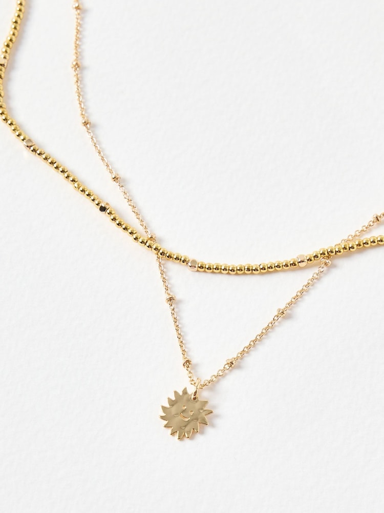 Oliver Bonas Gold Tone Brilla Sunshine Beaded Layered Necklace - Image 2 of 4