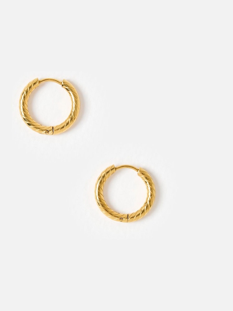 Oliver Bonas Gold Tone Stevie Stainless Steel Waterproof Line Small Hoop Earrings - Image 2 of 4