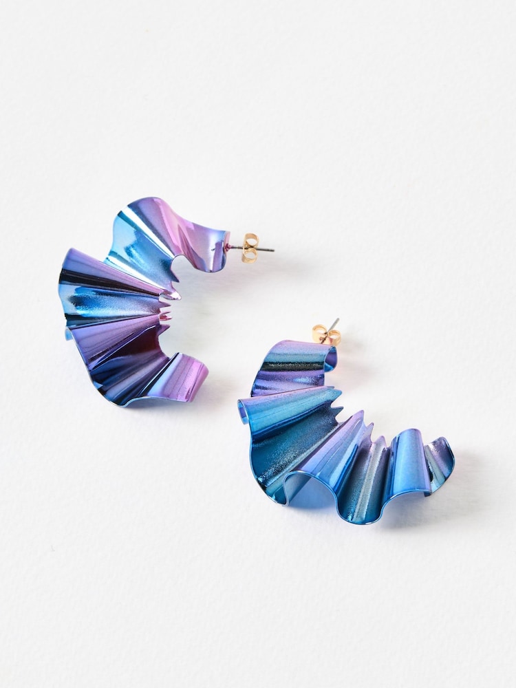 Oliver Bonas Blue Shaya Tonal Plated Wavy Statement Hoop Earrings - Image 2 of 5 Oliver Bonas Blue Shaya Tonal Plated Wavy Statement Hoop Earrings - Image 2 of 5