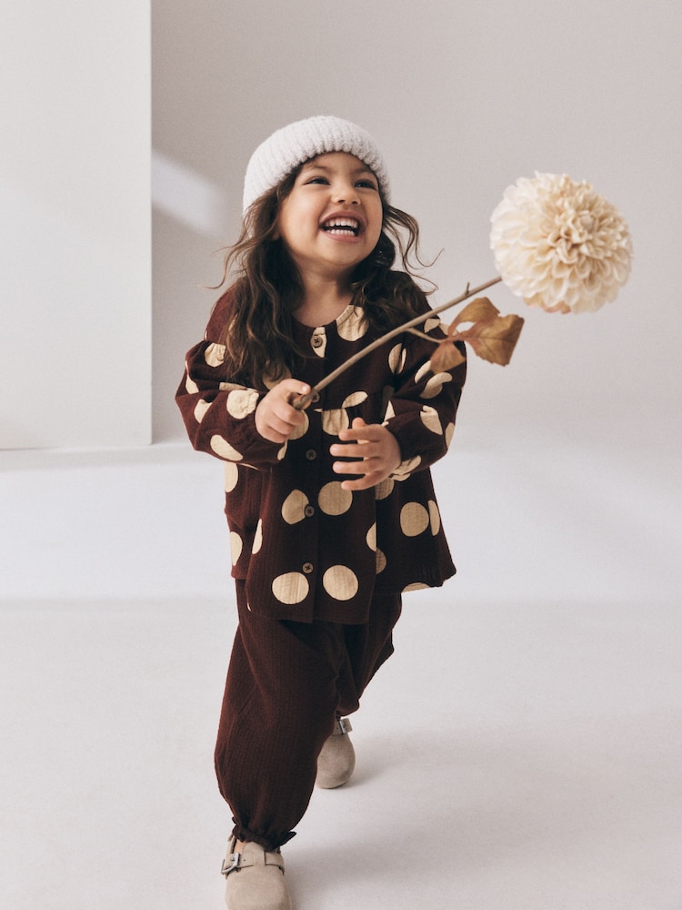 Brown/Cream Long Sleeve Blouse and Bloomer Trousers Set (3mths-7yrs) - Image 1 of 10 Brown/Cream Long Sleeve Blouse and Bloomer Trousers Set (3mths-7yrs) - Image 1 of 10