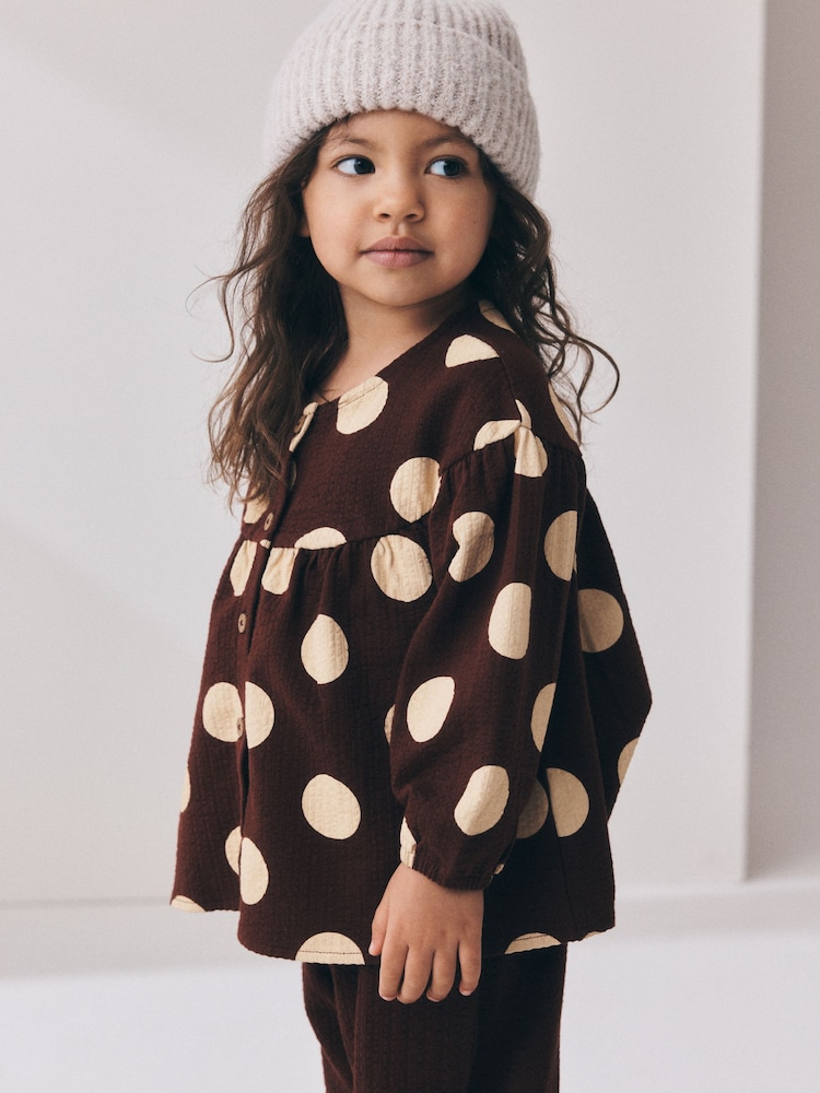 Brown/Cream Long Sleeve Blouse and Bloomer Trousers Set (3mths-7yrs) - Image 2 of 10 Brown/Cream Long Sleeve Blouse and Bloomer Trousers Set (3mths-7yrs) - Image 2 of 10