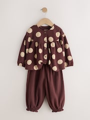 Brown/Cream Long Sleeve Blouse and Bloomer Trousers Set (3mths-7yrs) - Image 7 of 10