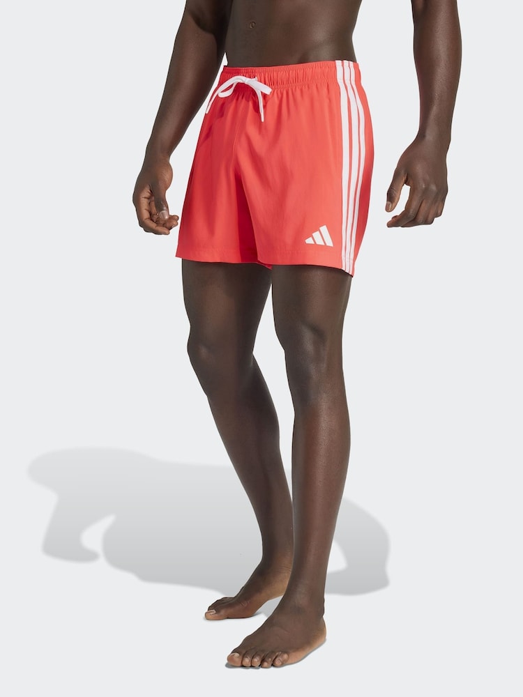 adidas Red 3 Stripes Swim Shorts 5 Inch - Image 1 of 5 adidas Red 3 Stripes Swim Shorts 5 Inch - Image 1 of 5