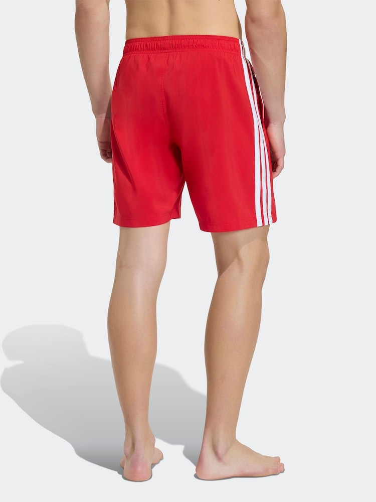 adidas Red 3 Stripes Swim Shorts 8 Inch - Image 2 of 5 adidas Red 3 Stripes Swim Shorts 8 Inch - Image 2 of 5