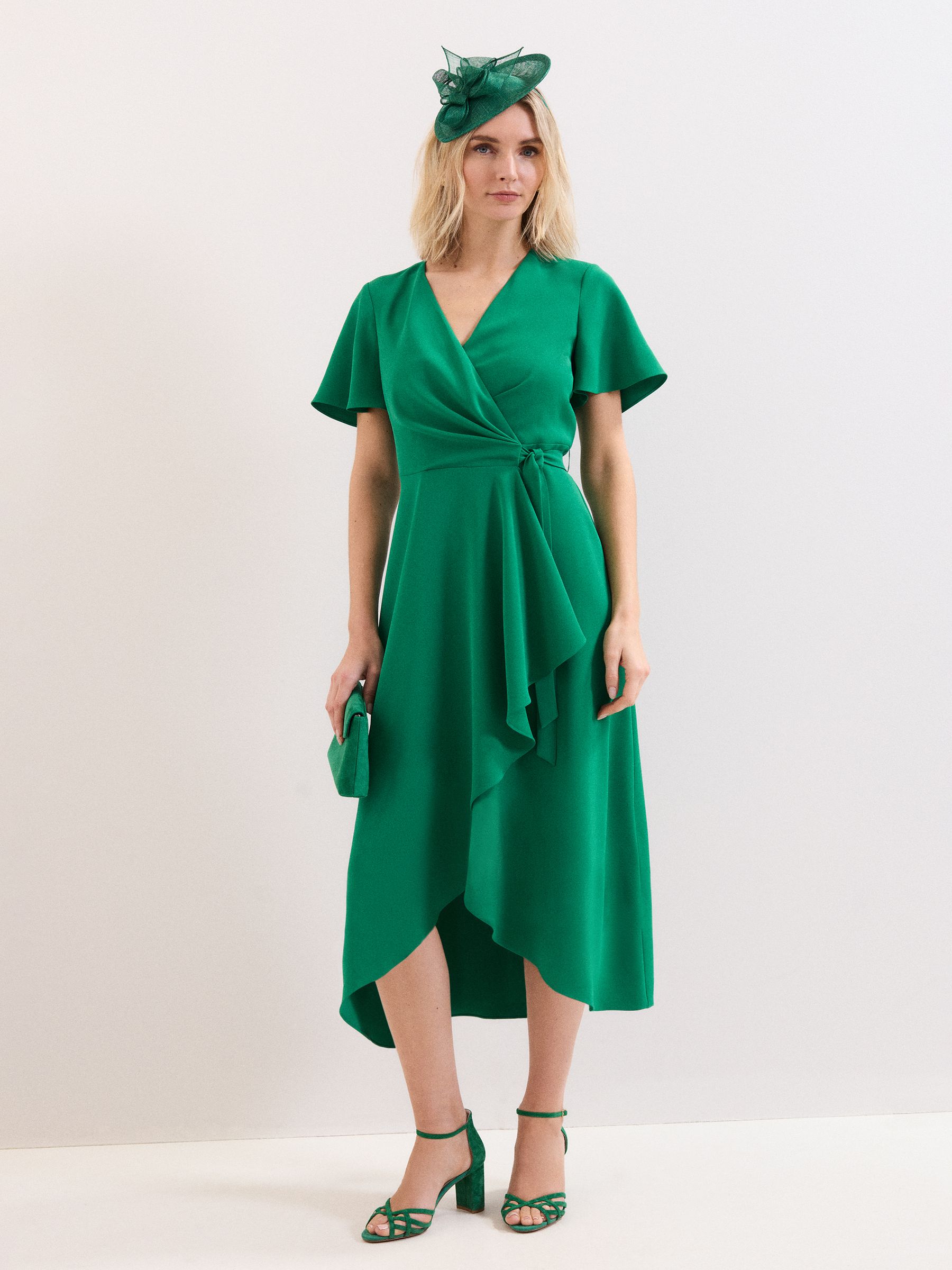 green wrap dress Linen - Midi Length, Perfect for Summer & Special Occasions - Dark - XL Fully lined with slight stretch — flattering Silk Billowy Sleeve Midi Wrap