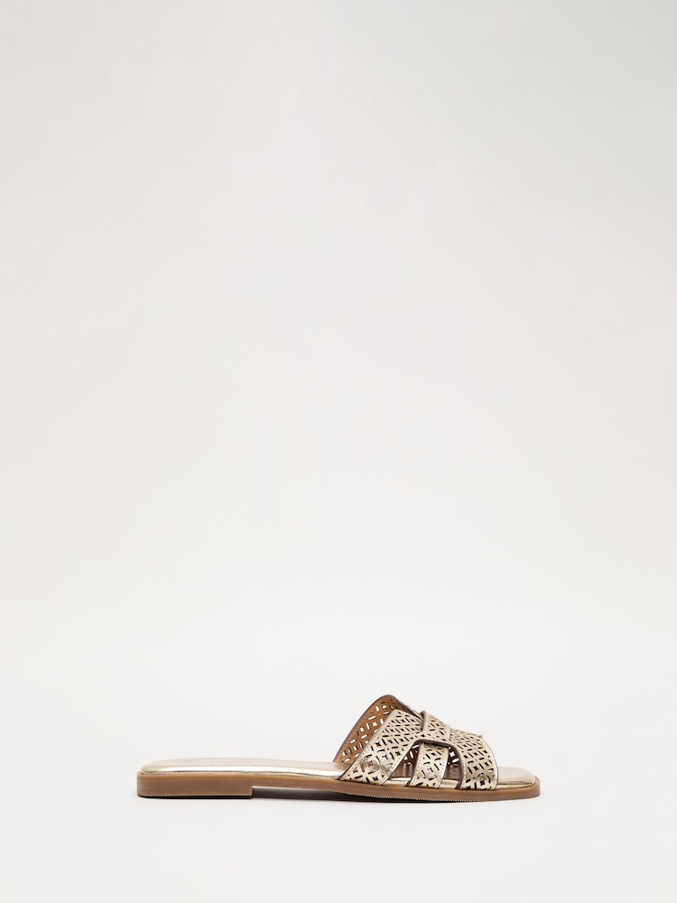 Phase Eight Metallic Leather Cut Out Flat Sandals - Image 2 of 6 Phase Eight Metallic Leather Cut Out Flat Sandals - Image 2 of 6