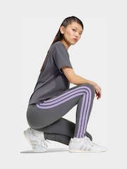 adidas Grey/Purple Essentials 3-Stripes Cotton Leggings - Image 3 of 6
