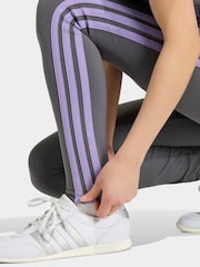 adidas Grey/Purple Essentials 3-Stripes Cotton Leggings - Image 4 of 6