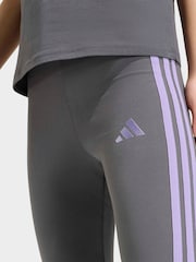 adidas Grey/Purple Essentials 3-Stripes Cotton Leggings - Image 5 of 6