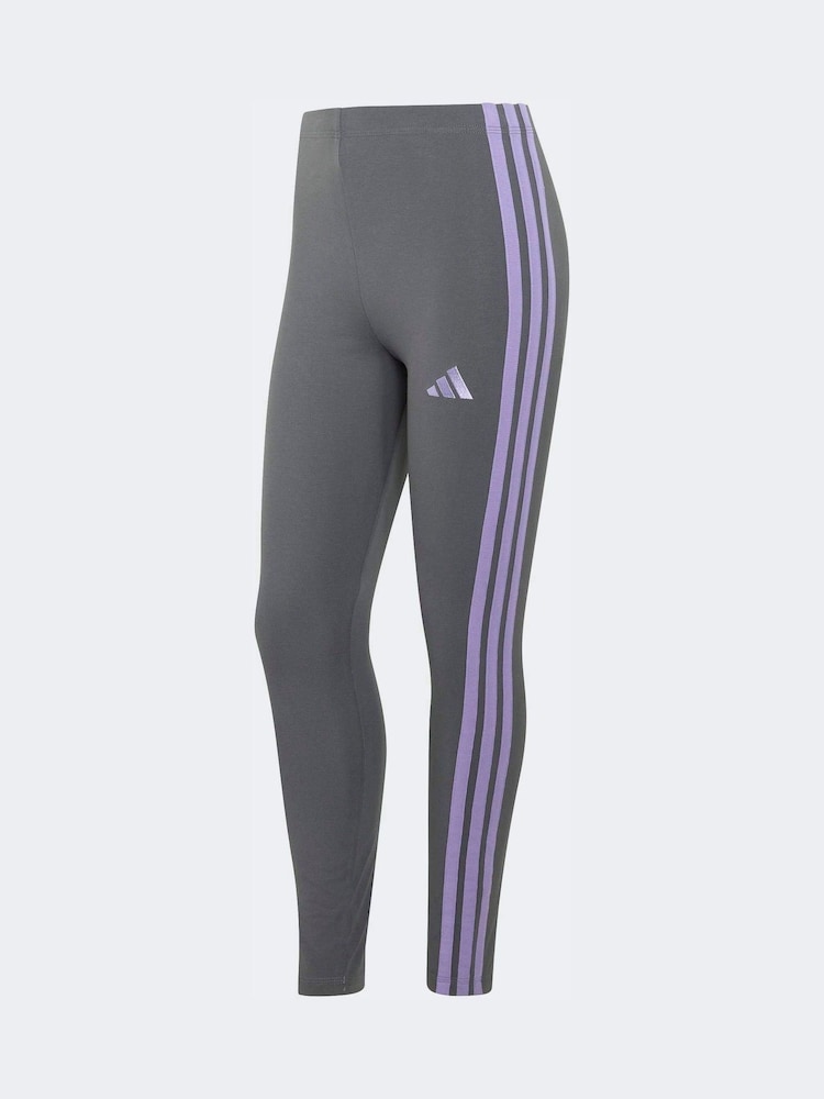 adidas Grey/Purple Essentials 3-Stripes Cotton Leggings - Image 6 of 6 adidas Grey/Purple Essentials 3-Stripes Cotton Leggings - Image 6 of 6