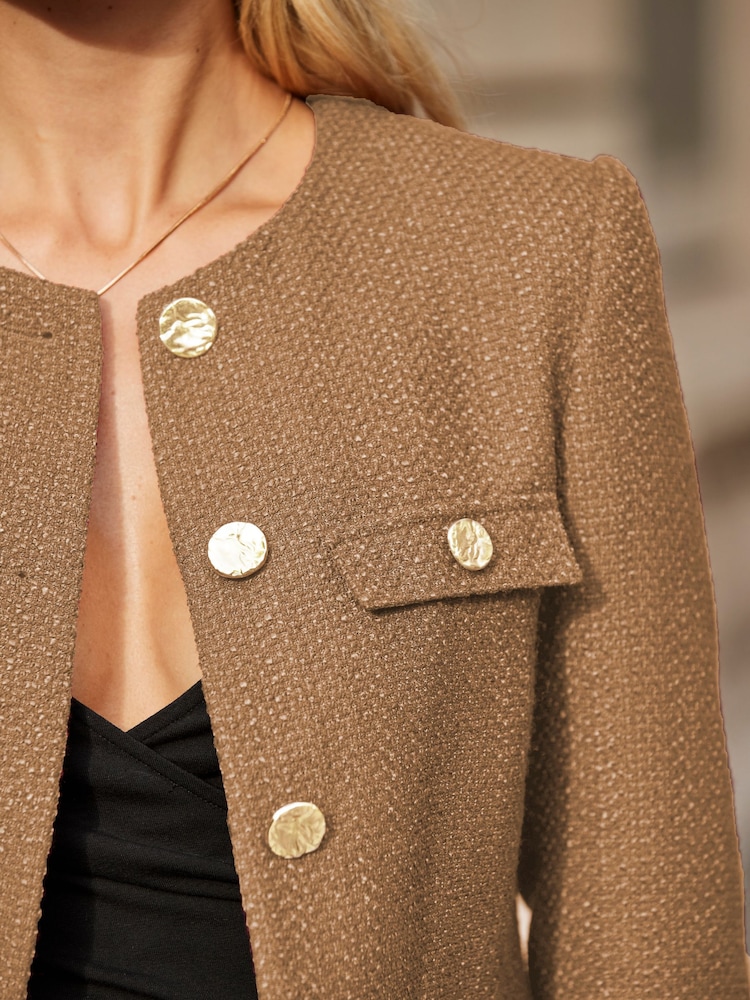 Sosandar Natural Boucle Collarless Jacket - Image 2 of 4 Sosandar Natural Boucle Collarless Jacket - Image 2 of 4