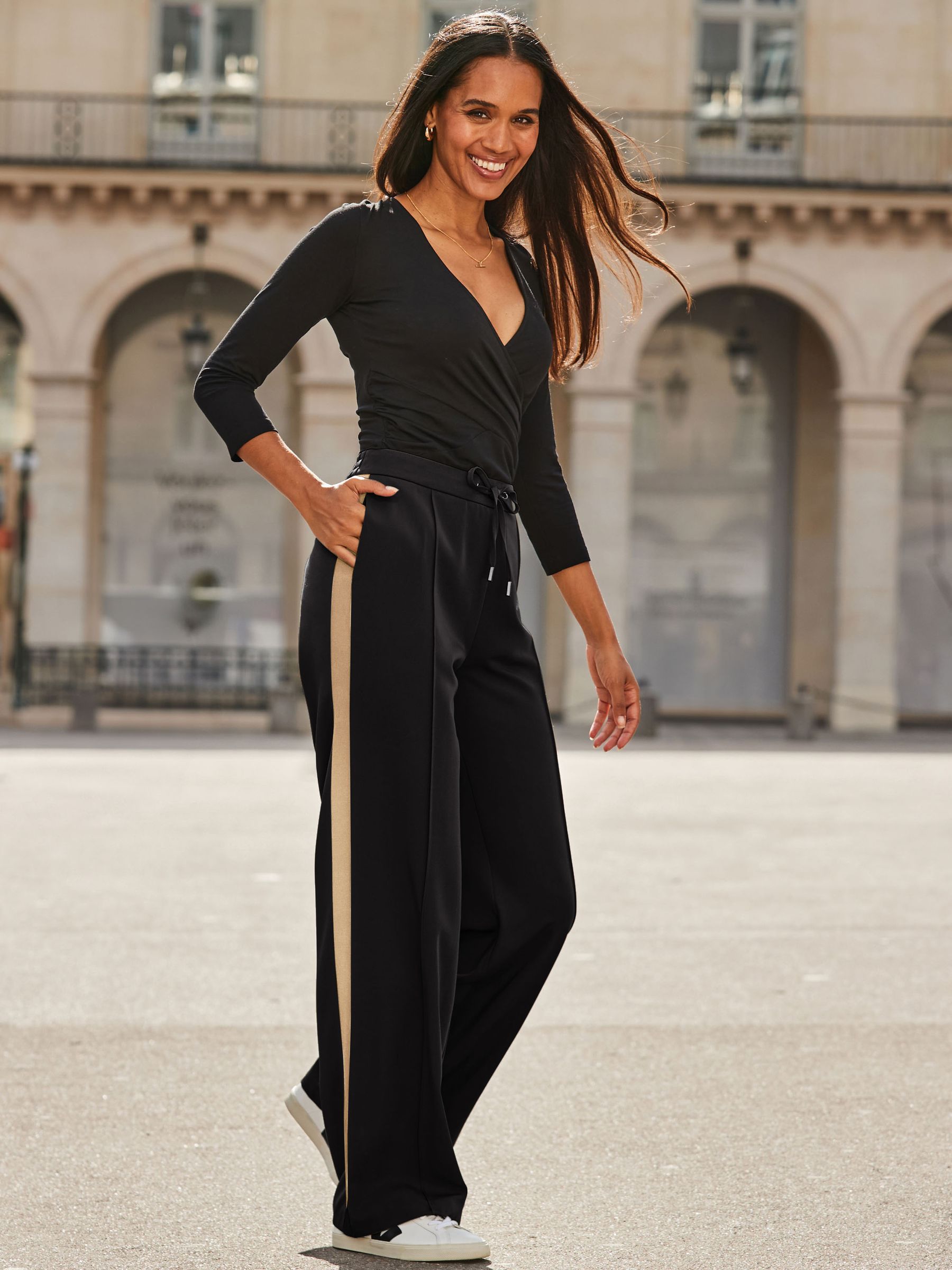 Buy Sosandar Black/Cream Side Stripe Wide Leg Trousers from Next USA