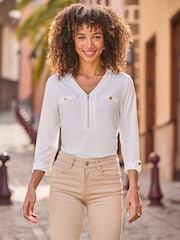 Sosandar White Zip Front Top - Image 1 of 5