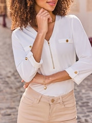 Sosandar White Zip Front Top - Image 3 of 5