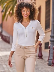 Sosandar White Zip Front Top - Image 5 of 5