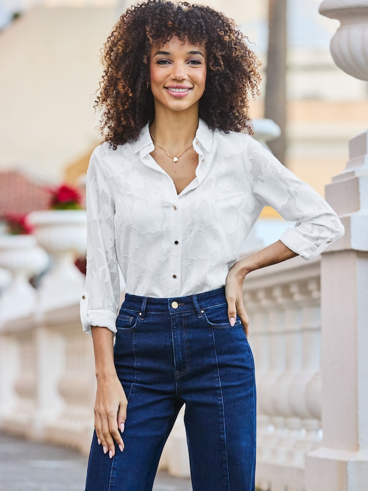 Sosandar White Floral Sheer Shirt - Image 2 of 5
