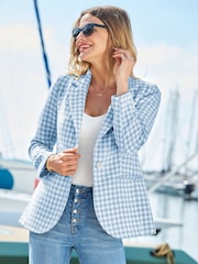 Sosandar Blue Luxe Houndstooth Print Blazer - Image 1 of 3