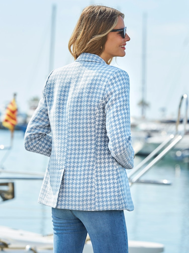 Sosandar Blue Luxe Houndstooth Print Blazer - Image 3 of 3 Sosandar Blue Luxe Houndstooth Print Blazer - Image 3 of 3