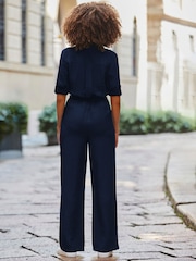 Sosandar Blue Button Front Wide Leg Jumpsuit - Image 3 of 4