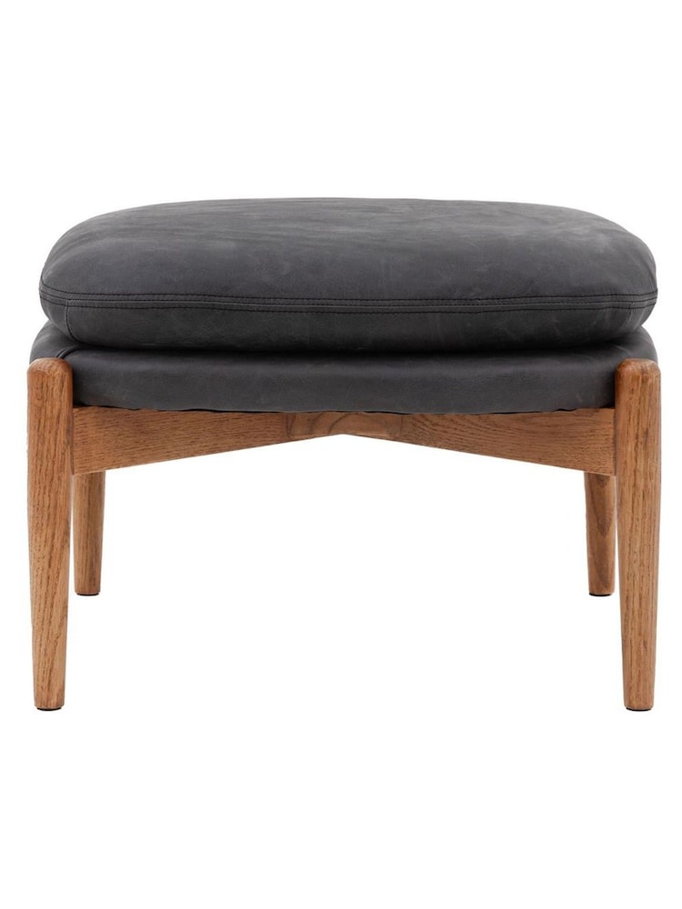 Gallery Home Black Antique Ebony Leather Datsun Footstool - Image 1 of 6 Gallery Home Black Antique Ebony Leather Datsun Footstool - Image 1 of 6