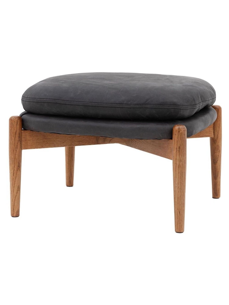 Gallery Home Black Antique Ebony Leather Datsun Footstool - Image 2 of 6 Gallery Home Black Antique Ebony Leather Datsun Footstool - Image 2 of 6