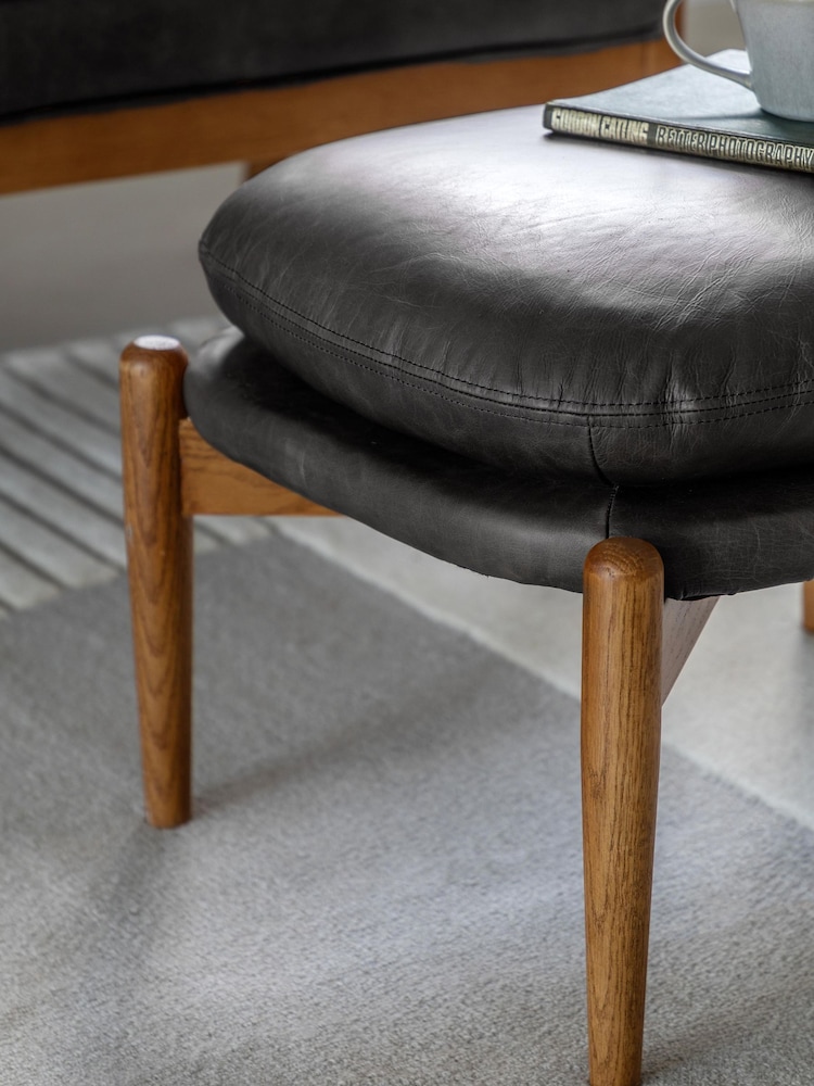 Gallery Home Black Antique Ebony Leather Datsun Footstool - Image 6 of 6 Gallery Home Black Antique Ebony Leather Datsun Footstool - Image 6 of 6