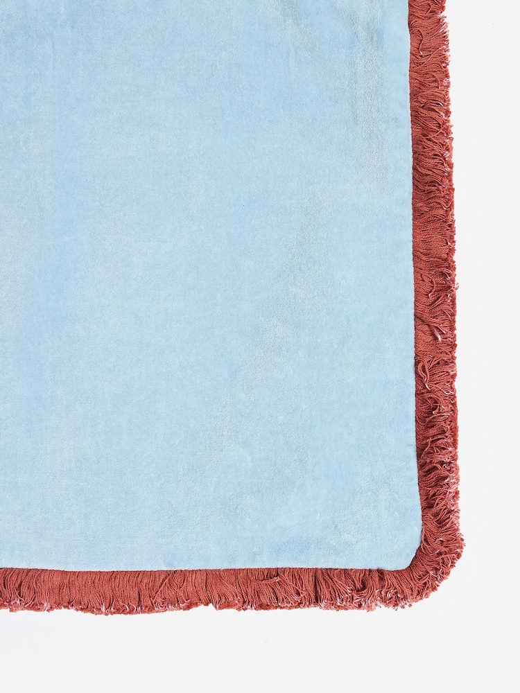 Oliver Bonas Blue Issey Velvet Fringed Cushion Cover 45x45cm - Image 3 of 3