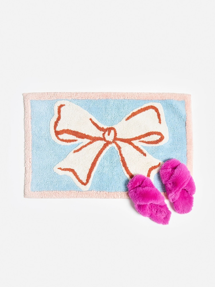 Oliver Bonas Blue Bow Bath Mat - Image 1 of 3 Oliver Bonas Blue Bow Bath Mat - Image 1 of 3
