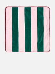 Oliver Bonas Pink & Green Striped Velvet Cushion Cover 45x45cm - Image 2 of 4