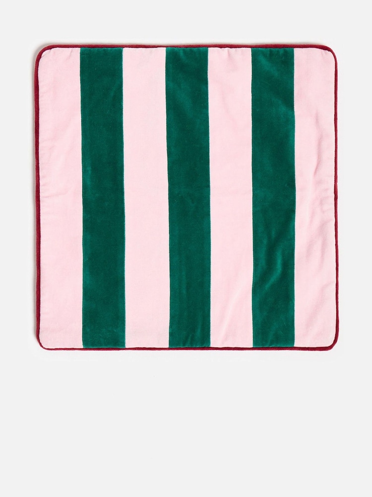 Oliver Bonas Pink & Green Striped Velvet Cushion Cover 45x45cm - Image 2 of 4