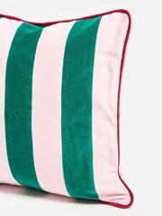 Oliver Bonas Pink & Green Striped Velvet Cushion Cover 45x45cm - Image 3 of 4