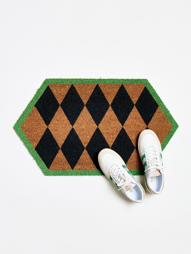 Oliver Bonas Black Harlequin Diamond Doormat - Image 1 of 3