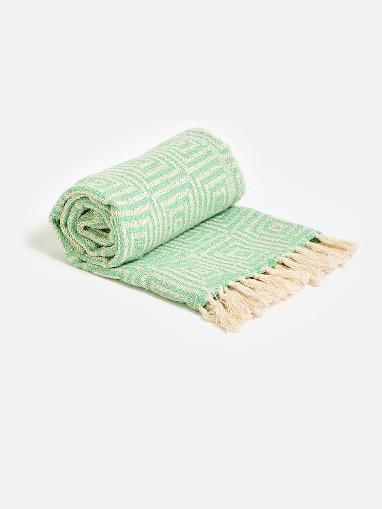 Oliver Bonas Green & Cream Geometric Throw - Image 1 of 5 Oliver Bonas Green & Cream Geometric Throw - Image 1 of 5
