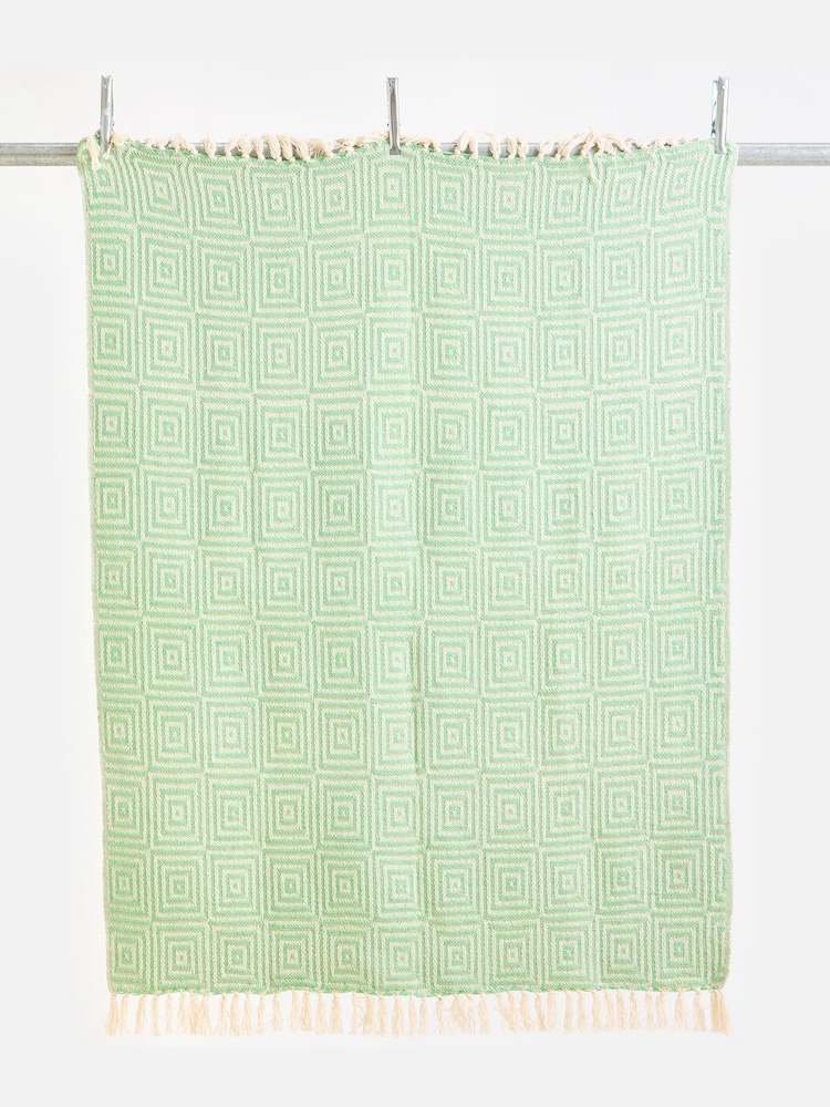 Oliver Bonas Green & Cream Geometric Throw - Image 2 of 5 Oliver Bonas Green & Cream Geometric Throw - Image 2 of 5