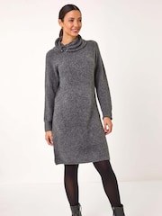 Roman Grey Ring Neck Detail Knitted Dress - Image 1 of 5