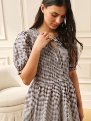 Laura Ashley Burgundy Red Cranhill Check Shirred Mini Dress - Image 2 of 7