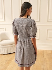 Laura Ashley Burgundy Red Cranhill Check Shirred Mini Dress - Image 3 of 7
