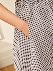 Laura Ashley Burgundy Red Cranhill Check Shirred Mini Dress - Image 4 of 7