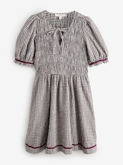 Laura Ashley Burgundy Red Cranhill Check Shirred Mini Dress - Image 5 of 7