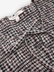 Laura Ashley Burgundy Red Cranhill Check Shirred Mini Dress - Image 6 of 7