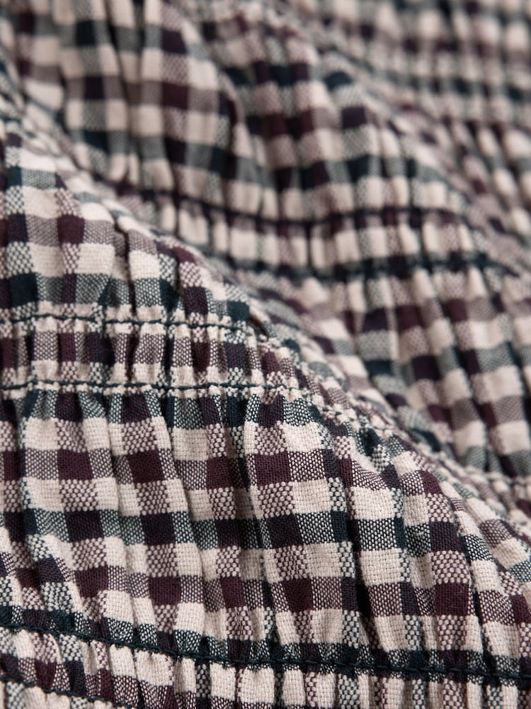 Laura Ashley Burgundy Red Cranhill Check Shirred Mini Dress - Image 7 of 7