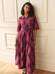 Laura Ashley Burgundy Red Check Cotton Shirt Dress - Image 2 of 8