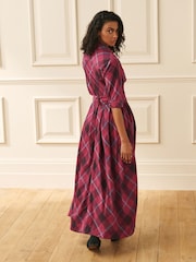 Laura Ashley Burgundy Red Check Cotton Shirt Dress - Image 3 of 8