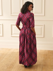 Laura Ashley Burgundy Red Check Cotton Shirt Dress - Image 4 of 8