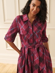 Laura Ashley Burgundy Red Check Cotton Shirt Dress - Image 5 of 8