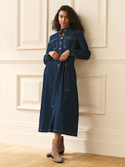 Laura Ashley Blue Denim Long Sleeve Shirt Dress - Image 1 of 4