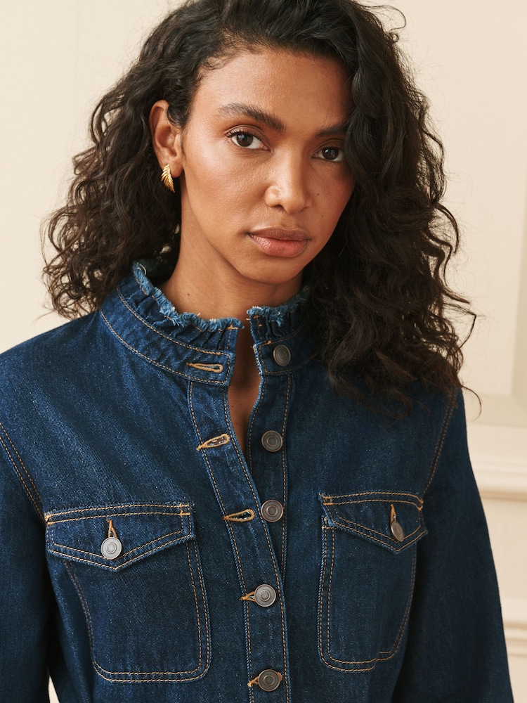 Laura Ashley Blue Denim Long Sleeve Shirt Dress - Image 2 of 4 Laura Ashley Blue Denim Long Sleeve Shirt Dress - Image 2 of 4