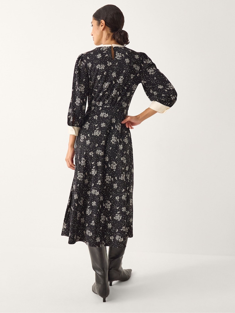 Monsoon Black Dotty Bow Floral Jersey Midi Dress - Image 2 of 4 Monsoon Black Dotty Bow Floral Jersey Midi Dress - Image 2 of 4