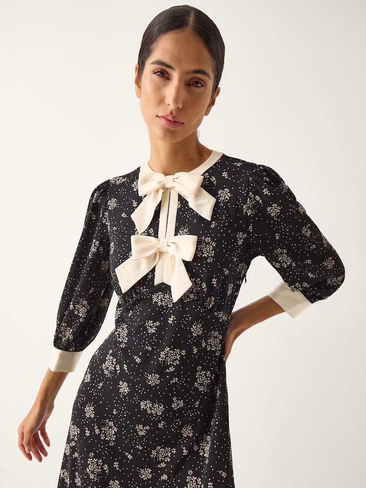 Monsoon Black Dotty Bow Floral Jersey Midi Dress - Image 4 of 4 Monsoon Black Dotty Bow Floral Jersey Midi Dress - Image 4 of 4