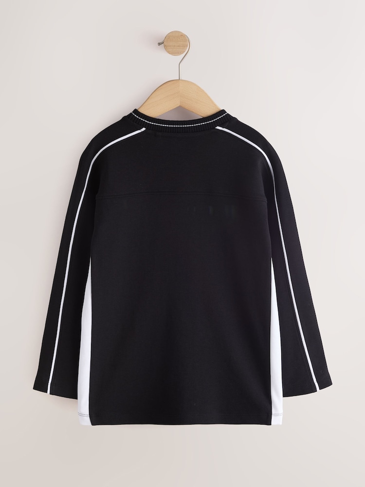 Black/White Varsity Long Sleeve Heavyweight Varsity T-Shirt (3-16yrs) - Image 2 of 4 Black/White Varsity Long Sleeve Heavyweight Varsity T-Shirt (3-16yrs) - Image 2 of 4